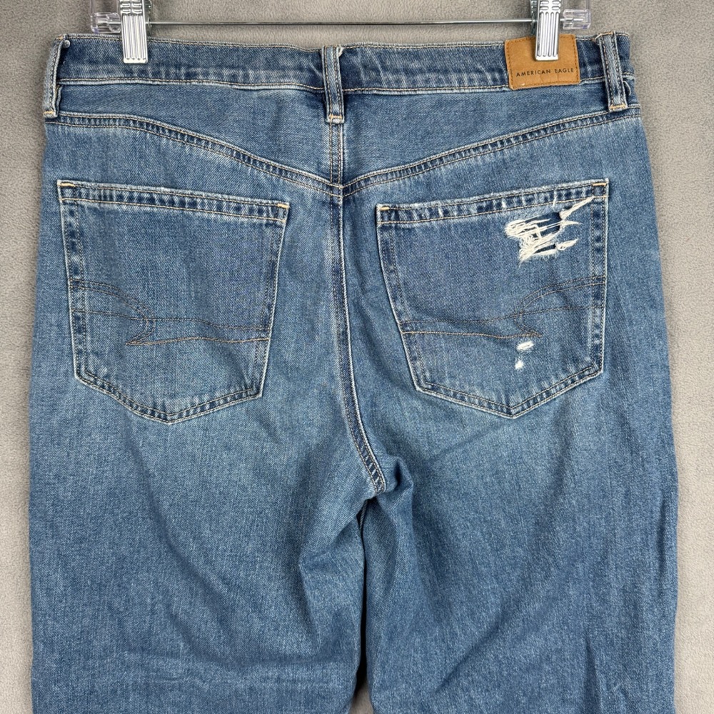 American Eagle Low-Rise Baggy Straight Seamed Distressed Jeans Womens 8 Regular - Picture 10 of 12